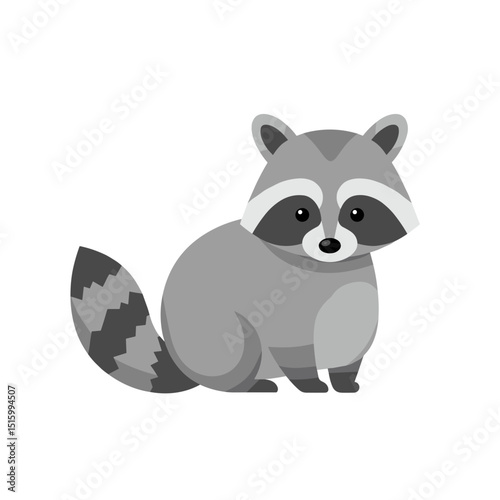Cartoon depiction of a raccoon in grey shades, against a white background, staring forward
