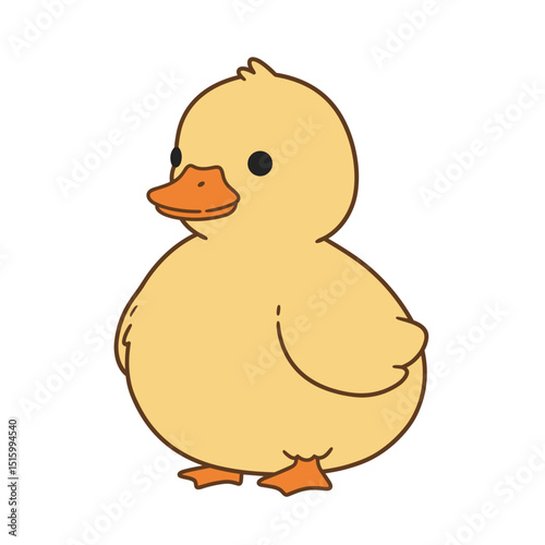 Cute, cartoon duckling illustration with yellow body and orange beak on white background