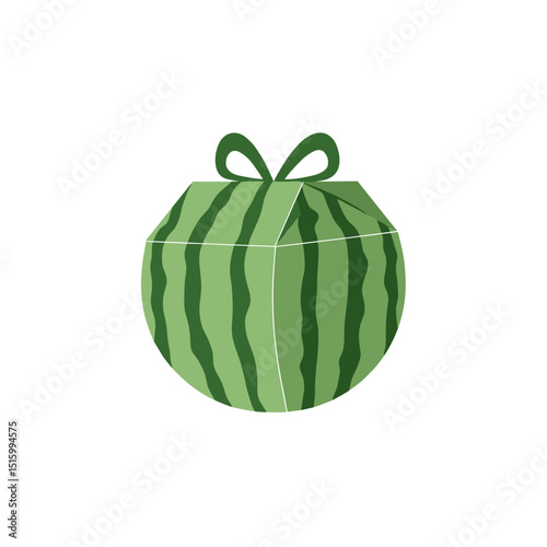A whimsical watermelon-shaped gift box with a bow, set against a plain white background