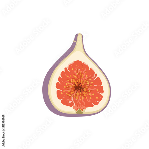A vibrant, sliced fig showcasing its juicy interior against a clean white background