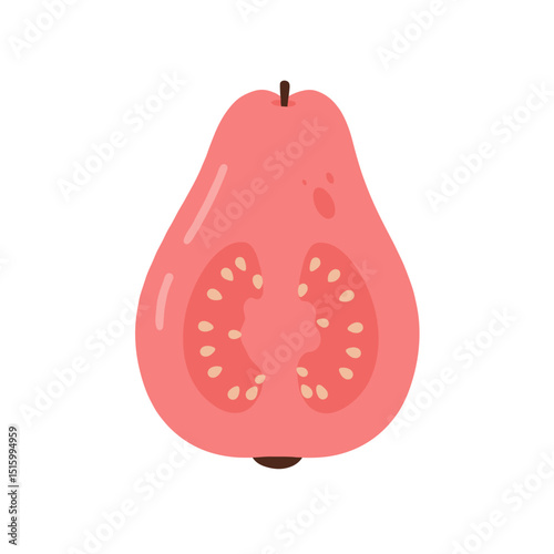 Colorful illustration of a ripe guava fruit with seeds visible, isolated on white background