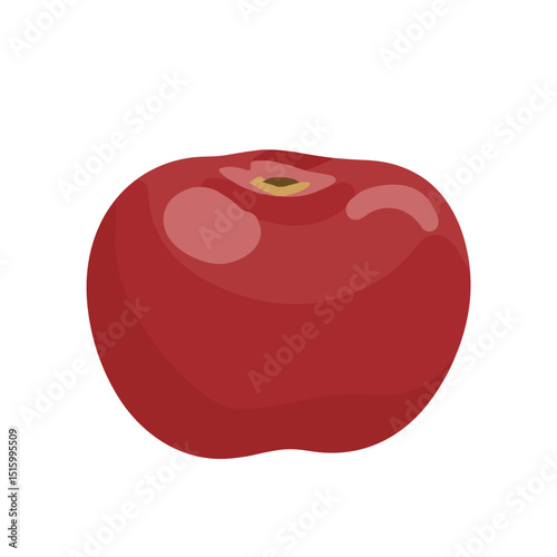 Stylized close-up of a cartoon-like red apple with slight shadows, isolated on a white background