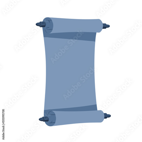 Blue scroll paper unrolled on a bar in a stylized cartoon illustration against a white background