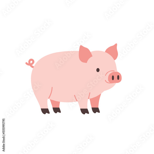 Simple cartoon pig with curly tail, light pink color, isolated against a white background