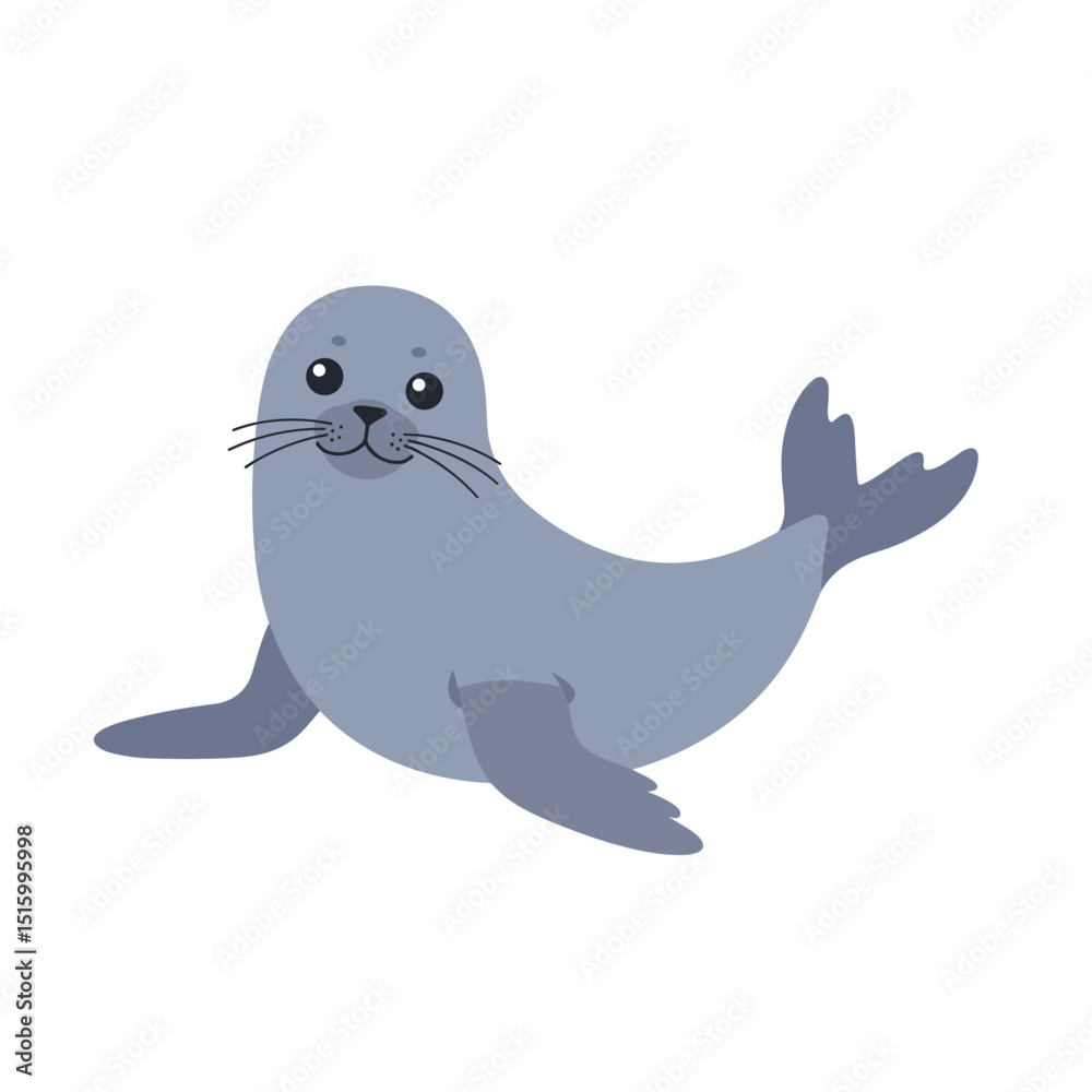Cartoon seal. A smooth, grey vector illustration of a happy seal with big eyes and whiskers Cartoon seal. A smooth, grey vector illustration of a happy seal with big eyes and whiskers