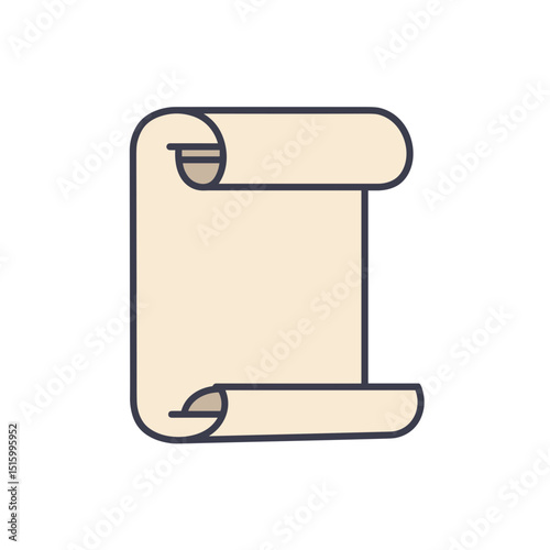 Illustrated parchment scroll with a partially rolled top, flat cream color, dark outlines