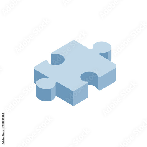 Isometric light blue puzzle piece with protruding nubs and recesses on a white background