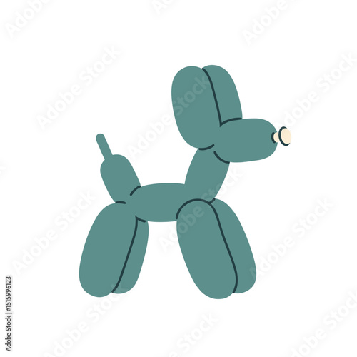 Stylized vector illustration of a turquoise balloon dog with a white nose on a white background