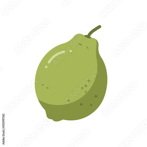 Illustration of a simple green pear with a short stem on a white background