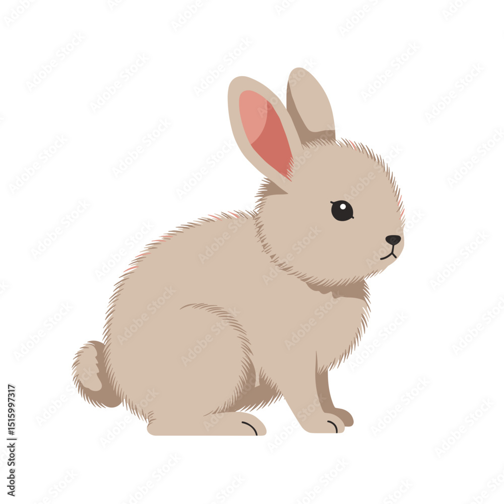 Obraz premium Digital illustration of a tan rabbit with pink ears, set against a stark white background