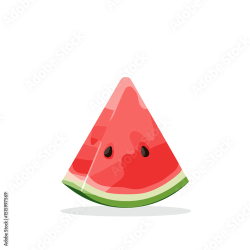 Illustration of a watermelon slice, with light pink flesh and black seeds against a white background