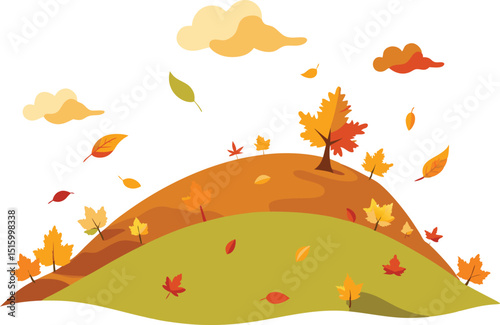 Autumn hill with falling leaves