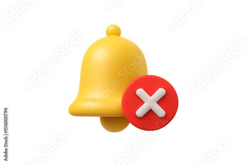 Yellow bell notification symbol paired with red circle containing white X for cancellation, isolated on a transparent background