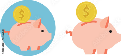 piggy bank with money,piggy bank with golden coin dollar element symbol sign illustration collection set  