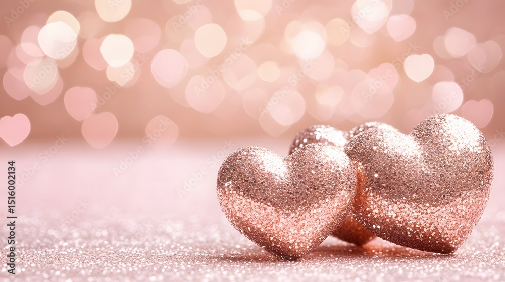 Fototapeta premium Rose Gold Glitter Hearts Romantic Valentines Day Background