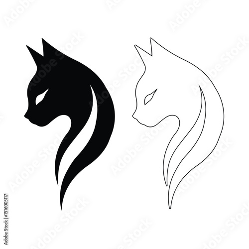 Elegant Cat Silhouette Logo – Black and White Feline Head Design in Minimal Line Art Style