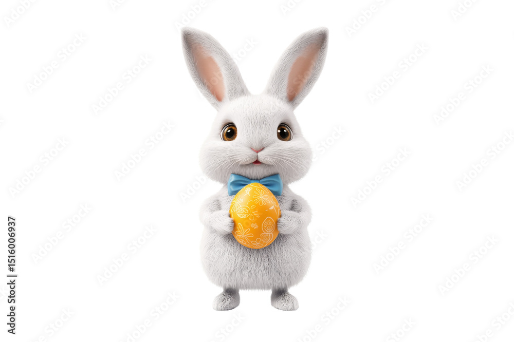Obraz premium Adorable Easter Bunny Holding Decorated Egg Wearing Bow Tie Perfect for Spring Holiday Greetings