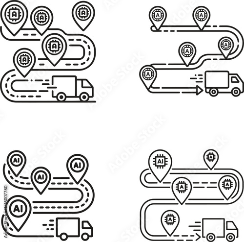 Digital map shows ai tech pins on delivery route vector illustration