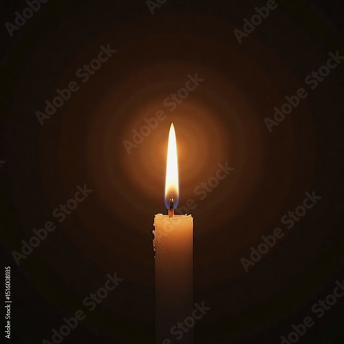Single candle flame glowing in darkness creating a warm and calming atmosphere
