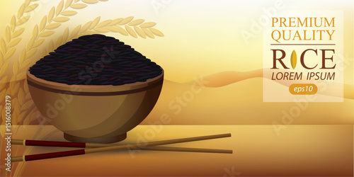 Rice Bowl and chopstick. Vector illustration.