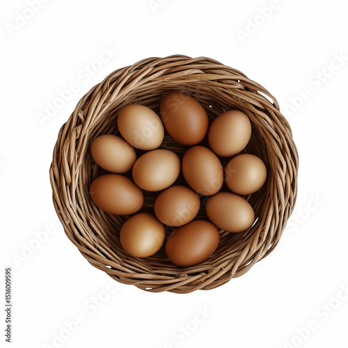 Wallpaper Mural Top view of brown eggs in wicker basket, isolated on transparent background. Torontodigital.ca