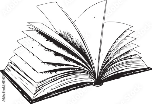 Hand-Drawn Open Book Vector - Classic Literary and Educational Illustration