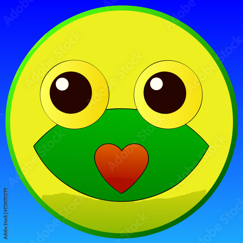 a round icon with one large kissing smiley face