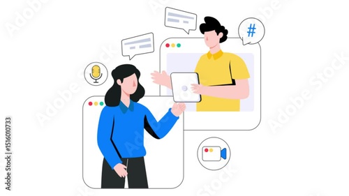 Video Calling 2D Flat Animation photo