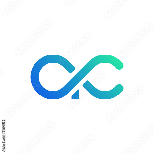 A modern and abstract logo featuring a continuous, flowing line with a gradient from blue to green, forming a shape that could be interpreted as an abstract 