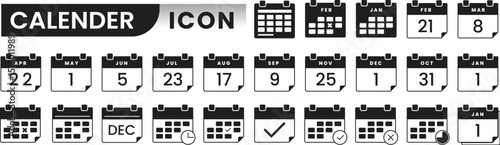 Clean vector calendar icon set illustration for UI UX design web assets and app development minimalist digital design