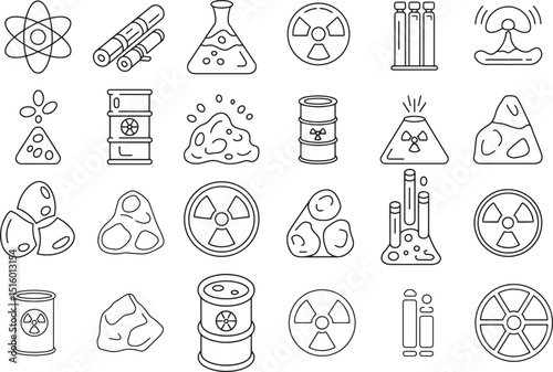 uranium line icons set. nuclear, energy, radioactive, science. editable vector illustration