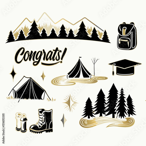 Camping Adventure Vector Set – Outdoor Campfire, Nature & Travel Doodles

