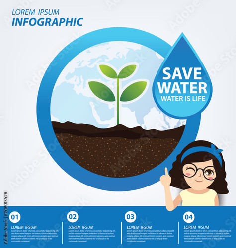 Save water concept. Infographic template. Vector illustration.