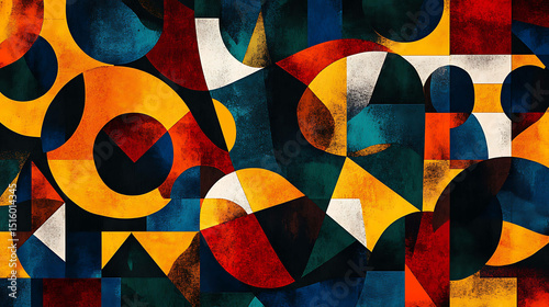 Abstract mosaic patterns with bold geometric shapes in rich colors