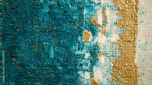 Abstract oil painting texture in shades of teal, gold, and white