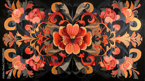 An abstract tapestry with intertwined vintage floral patterns and geometric elements