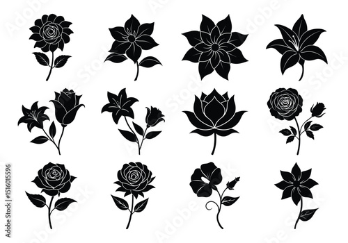 a vector silhouette rose flower on white background