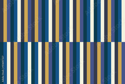 Stripes background of blue, white, yellow color tone. Geometric pattern of bold lines. Concept of abstract, classic, motifs, vintage, repeating for wrapping, wallpaper, tiles design, seamless, print.