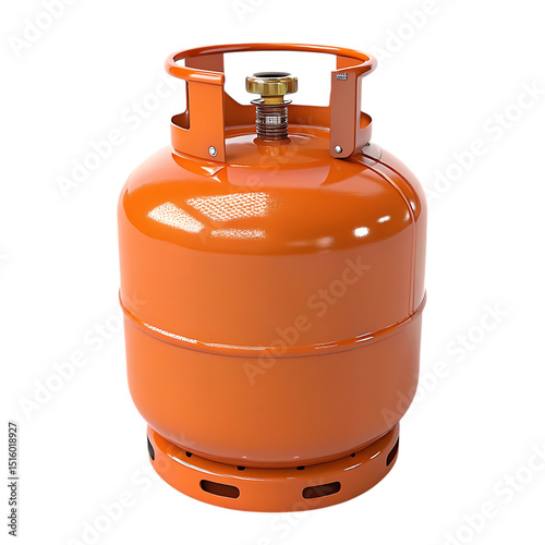 Orange propane gas cylinder isolated on a black background demonstrating energy supplies and household safety