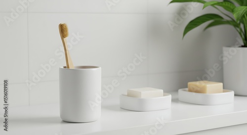 Minimalist Bathroom Design with Bamboo Toothbrushes and Natural Soap variation 2