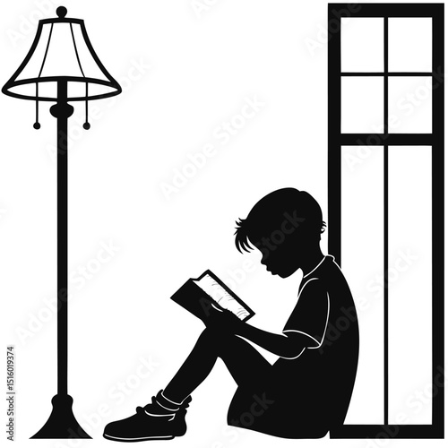 Adobe Illustrator ArtA child boy girl reading silhouette isolated on background.work