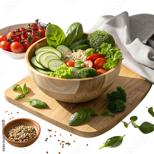 Delicious and nutritious vegan buddha bowl with fresh vegetables and healthy grains for lunch