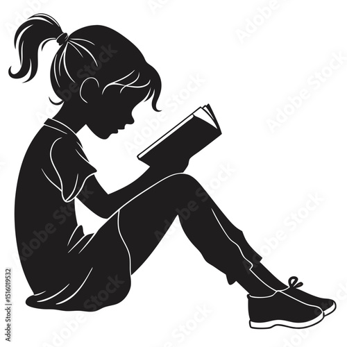Adobe Illustrator ArtA child boy girl reading silhouette isolated on background.work