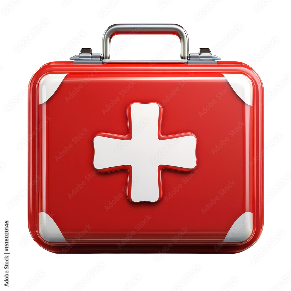 Fototapeta premium Red First Aid Kit Emergency Medical Supplies Healthcare Medicine Hospital Doctor Nurse on transparent background