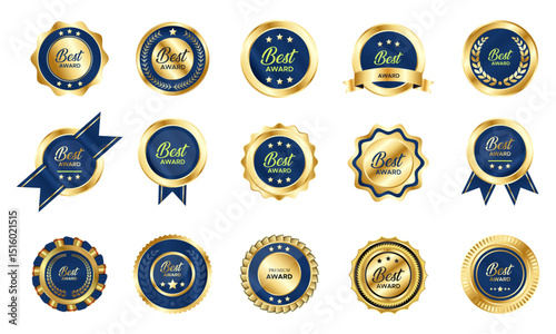 collection of elegant navy blue and gold design elements - labels, seals, badges and ornaments. vector