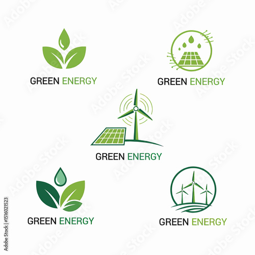 Eco friendly green energy logos sustainable design renewable power nature icons