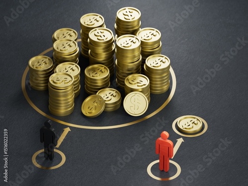 фотографія Two dolls and symbolic golden coins Concept of economic or income inequality and economic gap between rich and poor