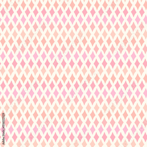 Seamless repeating geometric background featuring a delicate diamond lattice design in pastel pink and beige tones
