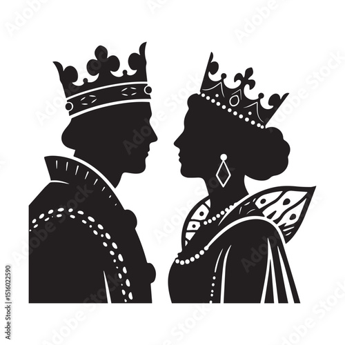 King And Queen Silhouette Illustration Silhouette white background. 