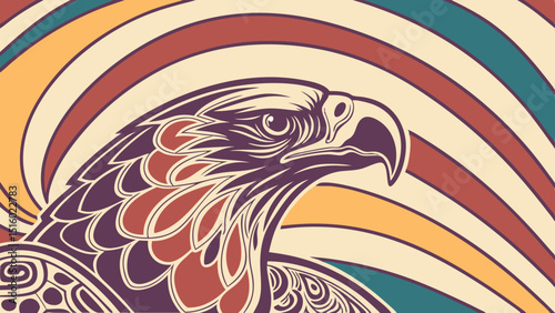 Vector vibrant swirl of colors forms intricate pattern featuring majestic eagle
